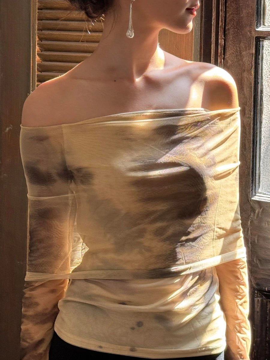 Abstract-Print Ruched Off-Shoulder Top