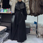 Wide-Lapel Tie-Waist Long Coat