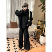 TWOTWINSTYLE Beige Spliced Zipper Two Piece Set Female Turtleneck Long Sleeve Coat Basics Women's Trousers Sets Clothing Style