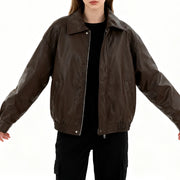 Glossy Zip-Up Collared Jacket