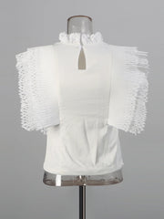 Ruffled-Bib Sleeveless Blouse