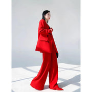 Double-Breasted Blazer and Wide-Leg Pants Set