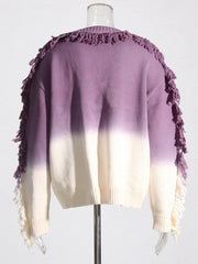 Ombre Fringed Long-Sleeve Sweater