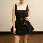 Square-Neck Pleated Mini Dress