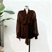 Ruffle-Front Bow-Neck Blouse
