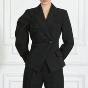 Ruched-Waist Puff-Sleeve Blazer