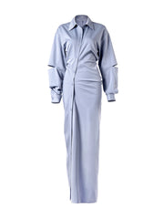 Ruched-Waist Long Shirt Dress