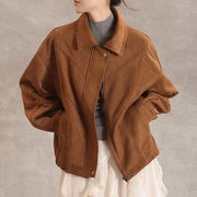 Collared Brown Zip-Up Jacket