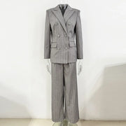 Pinstriped Blazer and Wide-Leg Pants Set