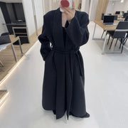 Shawl-Collar Tie-Waist Long Coat
