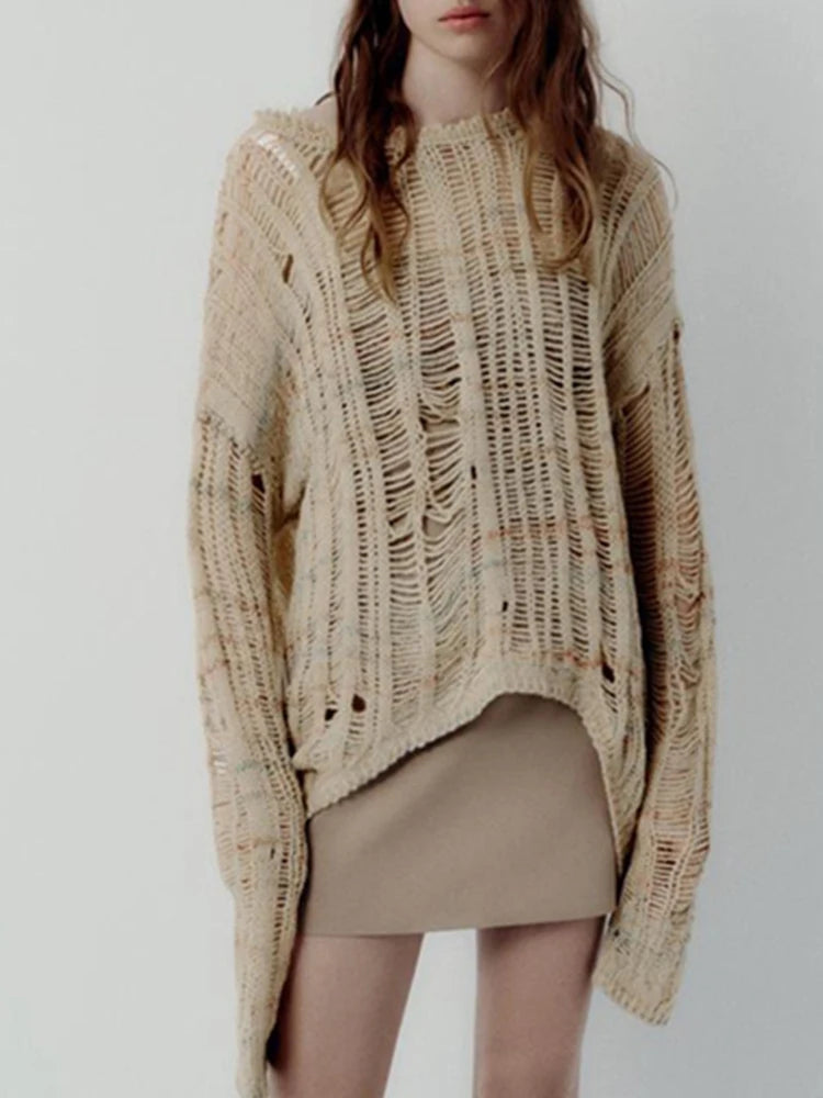 Openwork Long-Sleeve Sweater