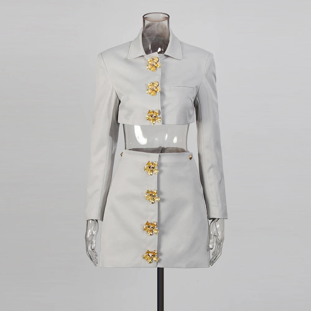 Cropped Jacket and Button Skirt Set