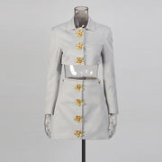 Cropped Jacket and Button Skirt Set