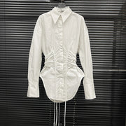 Ruched-Waist Button-Up Shirt