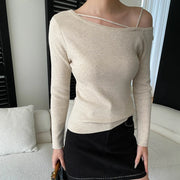Strappy Asymmetric-Neck Sweater
