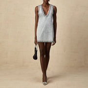 Embellished V-Neck Mini Dress