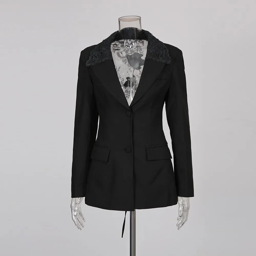 Textured-Collar Fitted Longline Blazer
