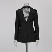 Textured-Collar Fitted Longline Blazer