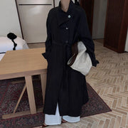 Asymmetric-Collar Long Trench Coat