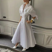 Pleated Long-Sleeve Shirt Dress