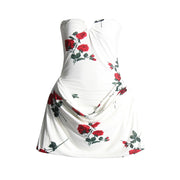 Rose-Print Strapless Mini Dress