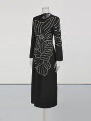 Floral Outline Long-Sleeve Dress