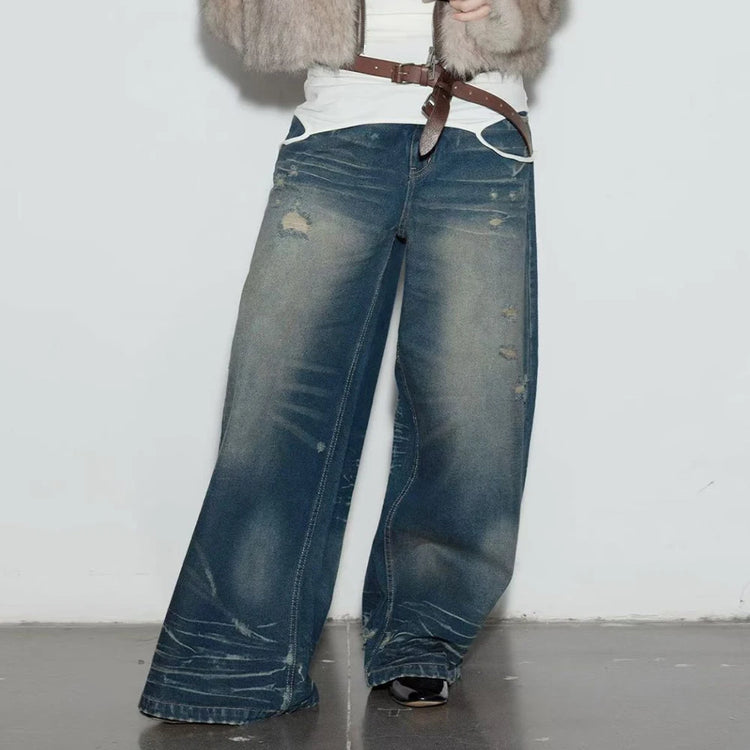 Distressed Wide-Leg Jeans