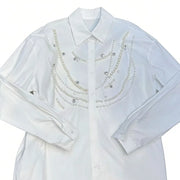Beaded Drape-Detail Button Shirt