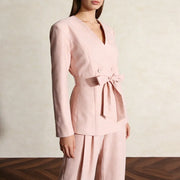 Tie-Waist Collarless Blazer