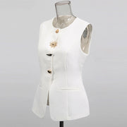 Round-Neck Button-Front Tailored Vest