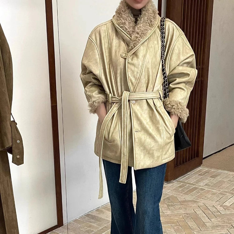 Shaggy-Trim Tie-Waist Jacket