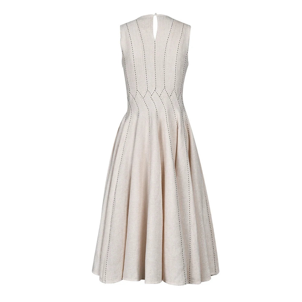 Pleated Sleeveless Flared Dress