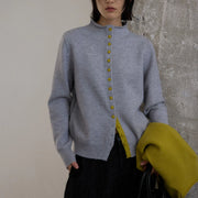 Contrast-Trim Button Cardigan