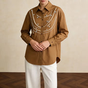 Beaded Drape-Detail Button Shirt