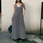 Striped Sleeveless Long Dress