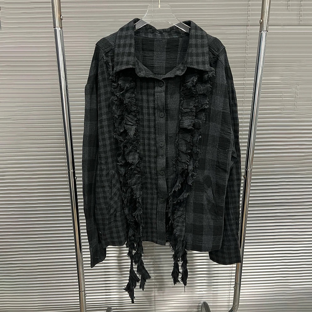 Ruffle-Front Checked Shirt