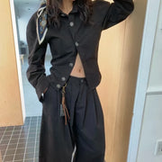 TWOTWINSTYLE Solid Spliced Button Two Piece Set Female V Neck Long Sleeve Jacket Loosr Streetwear Women's Pants Set Autumn New