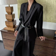 TWOTWINSTYLE Solid Spliced Sashes Two Piece Set Female Lapel Long Sleeve Jacket Office Lady Basics Women's Trousers Set Fashion