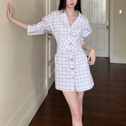 Windowpane-Check Button-Front Shirt Dress