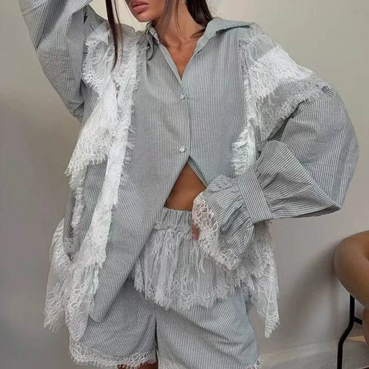 Lace-Trim Shirt and Shorts Set