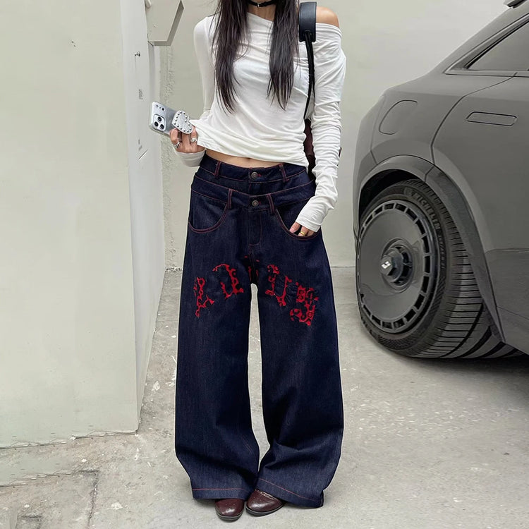 Embroidered Wide-Leg Jeans