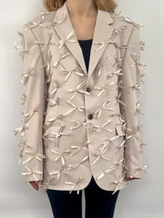 Bow-Embellished Longline Blazer