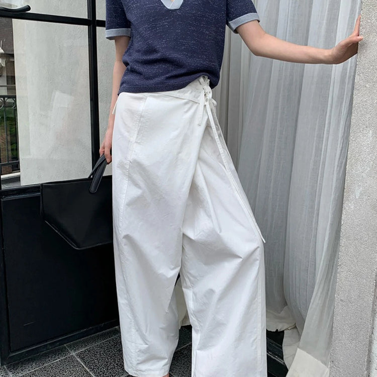 Asymmetric-Waist Wide-Leg Pants