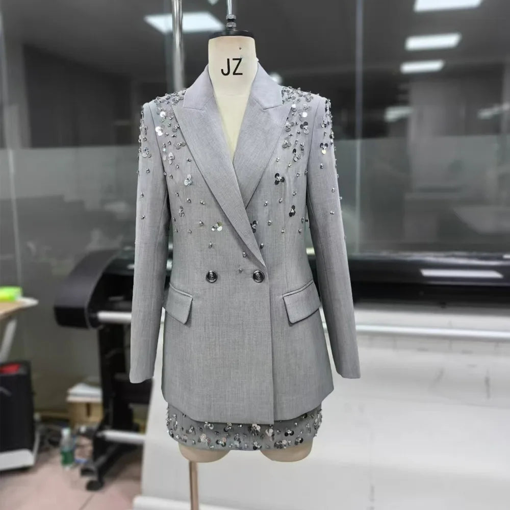 Embellished Blazer and Mini Skirt Set