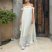 Floral-Trim Off-Shoulder Maxi Dress