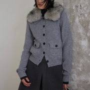 Textured Button-Front Cropped Jacket