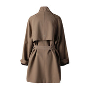 Stand-Collar Tie-Waist Trench Coat
