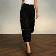 Lace-Trim Tiered Midi Skirt