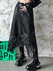 Fringed Asymmetric Long Skirt