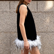 Fluffy-Hem Halter Mini Dress
